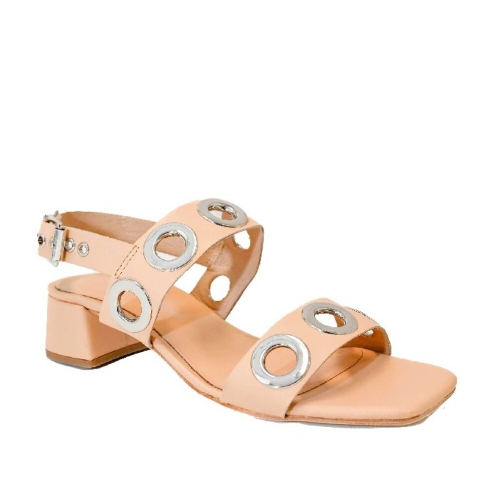 Jeffrey Campbell Rivet Beige Leather Grommet Slingback Buckle Sandal Size 9 NWOB